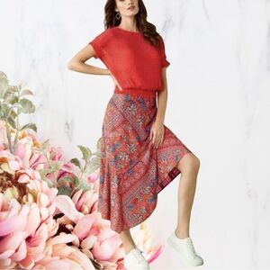 Laundry by Shelli Segal Skirt Gypsy Floral Flutter Hem Assymetrical  NWT Sz M